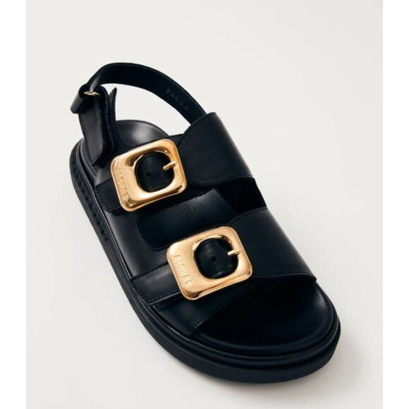 Alohas Black Leather Double Gold Buckle Round Toe Daria Sandals Women's Size 9 - Picture 8 of 14